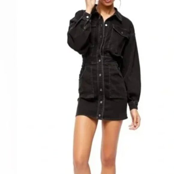Free People Bo Denim Dress Size Small, Midnight Black Great Condition - Picture 3 of 8